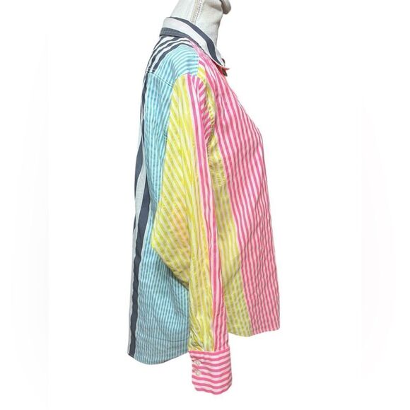 Vilagallo Donia Shirt 46 xl multicolored stripes vibrant button down blouse top - Picture 3 of 7